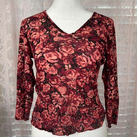 Vintage Express floral rose print mesh top - Picture 3 of 6